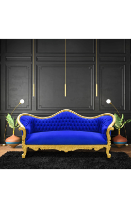 Canapé baroque Napoléon III tissu velours bleu et bois doré