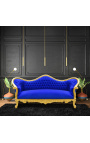 Barock soffa Napoléon III bleu velvet och guld trä