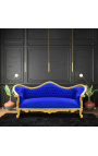 Canapé baroque Napoléon III tissu velours bleu et bois doré - 12