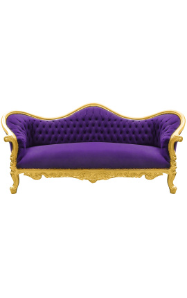 Barroco Sofa Napoléon III terciopelo púrpura y madera de oro