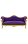 Sofá barroco Napoléon III tecido de veludo roxo e madeira dourada