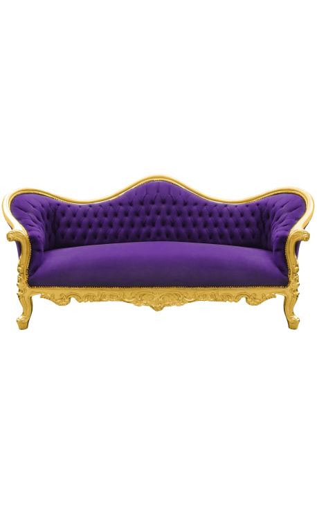 Canapé baroque Napoléon III tissu velours mauve et bois doré
