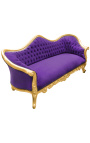 Divano barocco Napoléon III tessuto di velluto viola e legno dorato