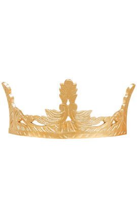 Cama canopy en forma de corona dorada de madera