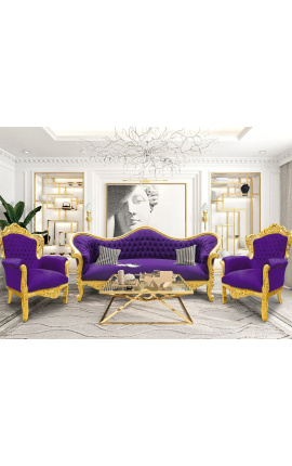 Barock soffa Napoléon III lila sammet och guld trä