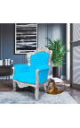 Grand fauteuil de style baroque velours turquoise et bois argent