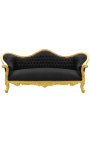 Barroco Sofa Napoléon III terciopelo negro y madera de oro