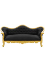 Barok sofa Napoléon III Svart samvet og guldtræ - 1
