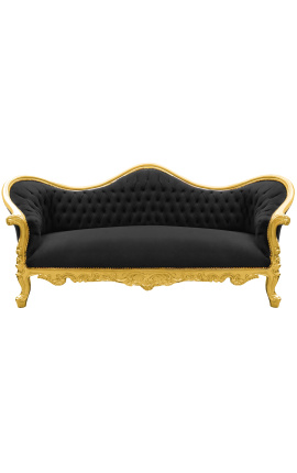 Canapé baroque Napoléon III tissu velours noir et bois doré