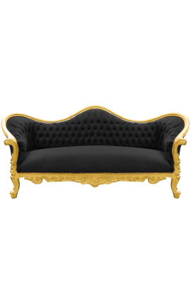Divano barocco Napoléon III tessuto di velluto nero e legno dorato
