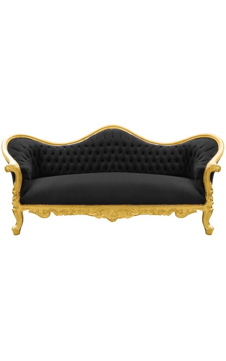 Barock Sofa Napoléon III schwarze Samt und Gold Holz