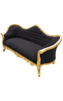 Barokk sofa Napoléon III svart velvet og gull tre