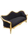 Barroco Sofa Napoléon III terciopelo negro y madera de oro