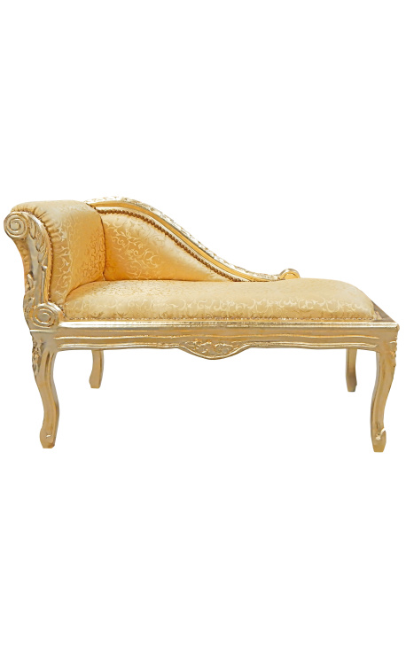 Louis XV Chae Longue Gold Satin Fabric ja Gold Wood - 1
