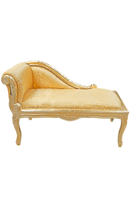 Espreguiçadeira estilo Luís XV em tecido acetinado dourado e madeira dourada