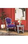 Baroque armchair of style Louis XV purple and silvered wood