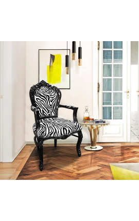 Armchair Baroque Rococo style zebra fabric and black lacquered wood 