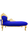 Grande méridienne baroque tissu velours bleu et bois doré