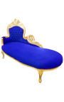 Grande divano letto barocco in tessuto di velluto blu e legno dorato
