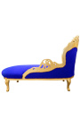 Gran sofà barroc de tela de vellut blau i fusta daurada