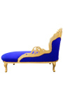 Große Barock-Chaiselongue aus blauem Samtstoff und goldenem Holz