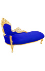 Große Barock-Chaiselongue aus blauem Samtstoff und goldenem Holz