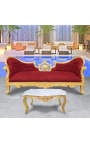 Barockes Medaillon-Sofa Napoleon III., burgunderroter Samtstoff und goldenes Holz