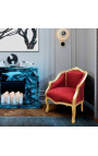 Барокко кресло bergère Louis XV стиль красный сатин ткань и золото древесины