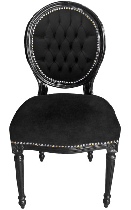 Louis XVI style chair black velvet and glossy black wood