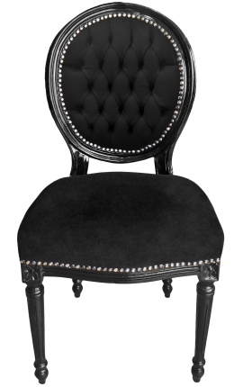 Silla estilo Luis XVI terciopelo negro y madera negra brillante