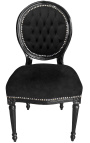 Stuhl im Louis XVI-Stil aus schwarzem Samt und schwarzem Holz