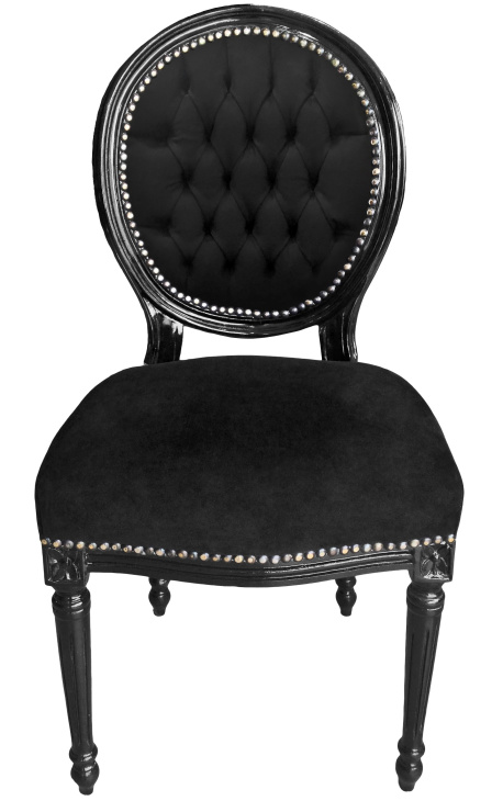 Cadeira estilo Louis XVI veludo preto e madeira preta