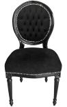 Louis XVI style chair black velvet and black wood