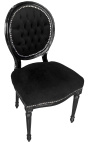 Chaise de style Louis XVI velours noir et bois noir