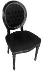 Louis XVI-stijl stoel zwart fluweel en zwart hout