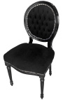 Chaise de style Louis XVI velours noir et bois noir