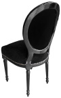 Stuhl im Louis XVI-Stil aus schwarzem Samt und schwarzem Holz