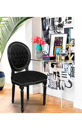 Krzesło w stylu Ludwika XVI czarny aksamit i czarne drewno