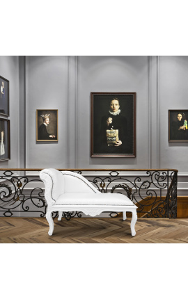 Chaise longue estil Lluís XV d&#039;imitació de pell blanca i fusta lacada en blanc