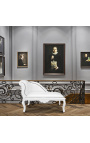 Chaise longue estil Lluís XV d'imitació de pell blanca i fusta lacada en blanc