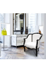 Bergere fotelja od umjetne kože u stilu Louisa XV, bijelo i crno drvo