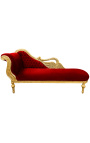 Gran chaise longue barroco con tela de terciopelo burdeos y madera de oro