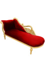 Große barocke Chaiselongue mit schwanenrotem Samtstoff und goldenem Holz