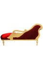 Gran chaise longue barroco con tela de terciopelo burdeos y madera de oro