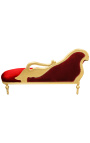 Grote barok chaise longue met een zwaan bordeaux fluwelen stof en goud hout