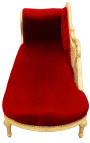 Große barocke Chaiselongue mit schwanenrotem Samtstoff und goldenem Holz