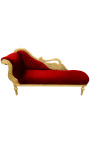 Gran chaise longue barroco con tela de terciopelo burdeos y madera de oro