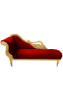 Grote barok chaise longue met een zwaan bordeaux fluwelen stof en goud hout