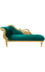 Gran chaise barroco longue con un tejido de terciopelo verde cisne y madera de oro