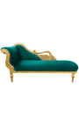 Large baroque chaise longue with a swan green velvet fabric and gold wood